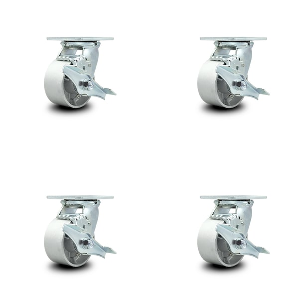 Service Caster 4 Inch Semi Steel Caster Set with Roller Bearings and Brake/Swivel Lock SCC SCC-30CS420-SSR-TLB-BSL-4 - main